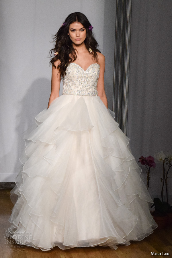 mori lee new york bridal fashion week 2015 strapless sweetheart neckline beautiful layered wedding ball gown dress