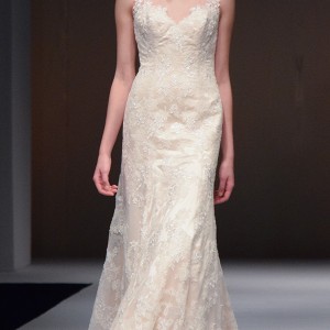 privato by mon cheri new york bridal fashion week 2015 beautiful sheath wedding dress lace embroidery champagne color