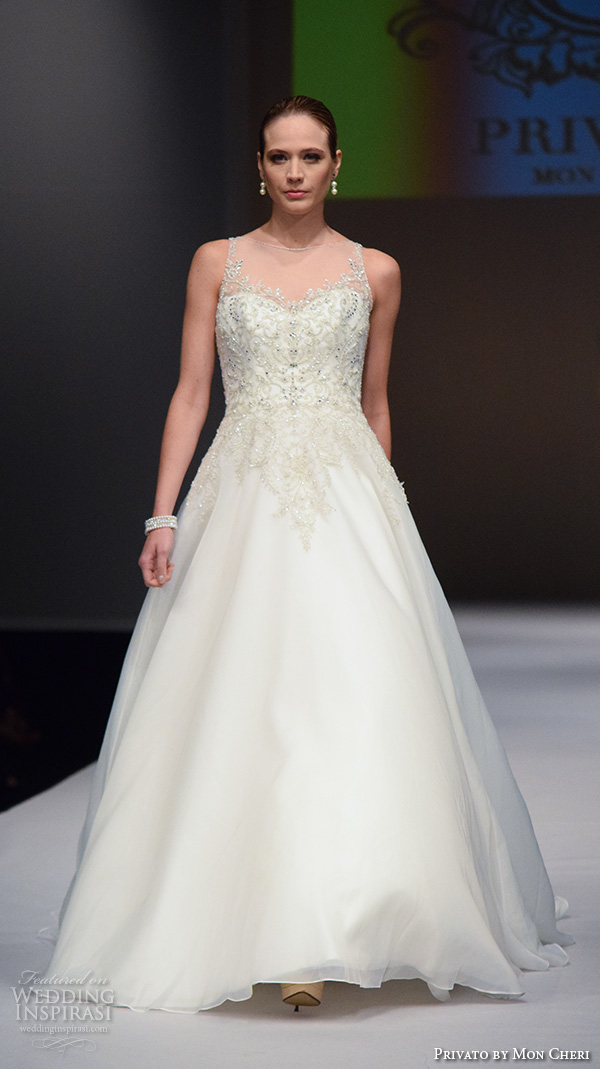 privato by mon cheri new york bridal fashion week 2015 illlusion neckline beaded bodice beautiful a  line wedding dress