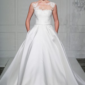 pronovias 2016 bridal gowns beautiful a  line ball gown wedding dress with pockets sleeveless sheer sweetheart neckline lace bodice satin skirt style verila