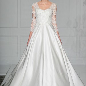 pronovias 2016 bridal gowns beautiful a  line wedding ball gown dress 3 quarter sleeves lace straps and bodice satin skirt style versal