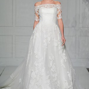 pronovias 2016 bridal gowns beautiful a  line wedding ball gown dress off the shoulder half sleeves style pleasant