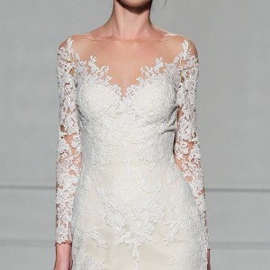 pronovias 2016 bridal gowns beautiful lace long sleeves fit to flare wedding dress mermaid v scallop lace neckline style tibet
