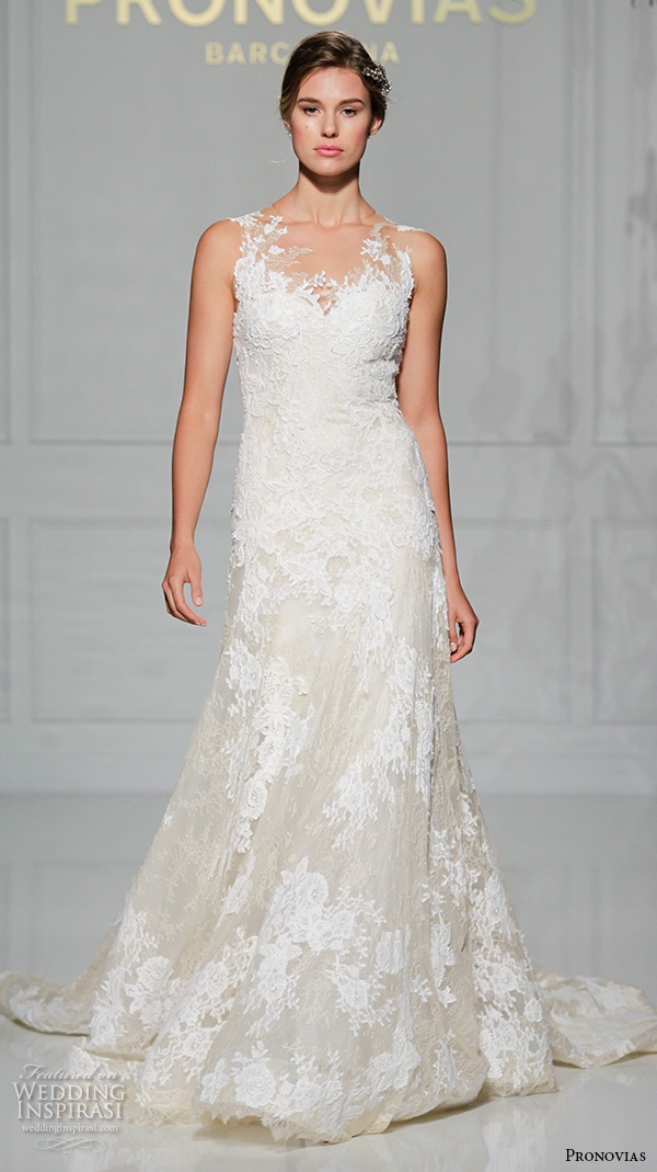 pronovias 2016 bridal gowns beautiful sleeveless lace embroidered modified a  line wedding dress style vienal