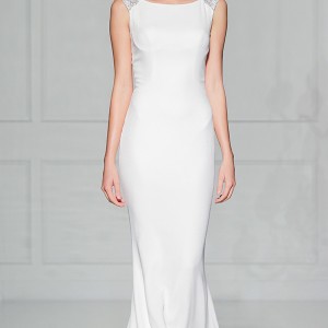 pronovias 2016 bridal gowns boat neckline beaded straps simple chic sheath wedding dress style vanila