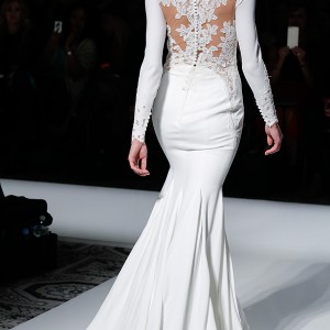 pronovias 2016 bridal gowns boat neckline simple chic sheath wedding dress long sleeves style vania