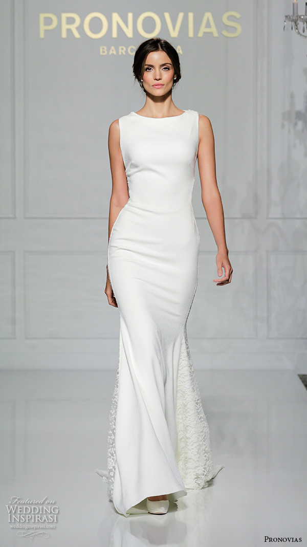 pronovias 2016 bridal gowns boat neckline simple sheath wedding dress sleeveless style valira