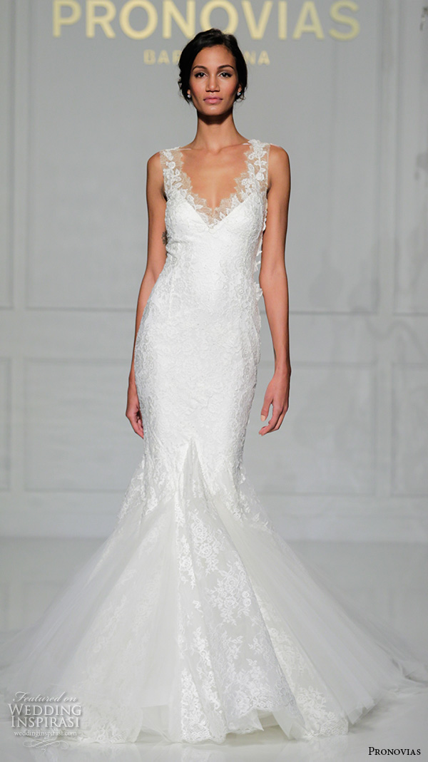 pronovias 2016 bridal gowns elegant mermaid wedding dress thick lace straps v neckline style vegas