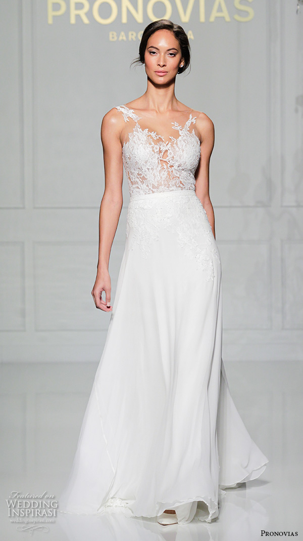 pronovias 2016 bridal gowns floral lace embroidered bodice sheath a  line wedding dress style varinia