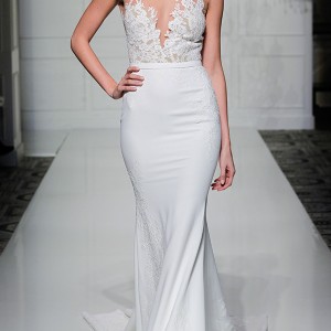 pronovias 2016 bridal gowns lace embroidery sheath wedding dress sexy lace embroidered deep v neckline style vicenta