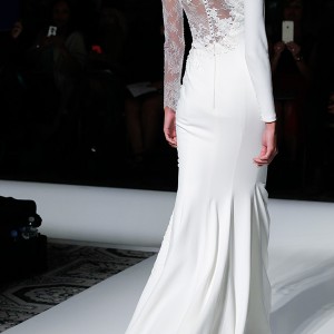 pronovias 2016 bridal gowns long sleeves bateu neckline elegant sheath wedding dress style veda back