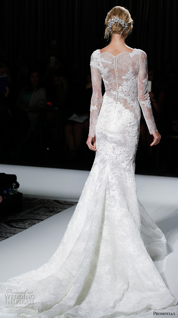 pronovias 2016 bridal gowns sexy long sleeves lace embroidery full mermaid wedding dress style varel back