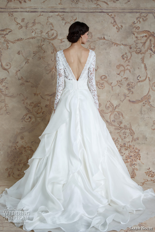sareh nouri fall 2016 bridal beautiful cascading layers a line wedding dress long sleeves bateau neckline style mona lisa back sareh nouri fall 2016 bridal beautiful cascading layers a line wedding dress long sleeves bateau neckline style mona lisa back