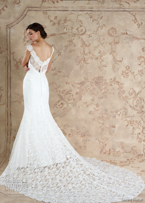 sareh nouri fall 2016 bridal beautiful mermaid wedding dress off the shoulder thick lace strap embroidered lace throughout with chapel train style jannan back view sareh nouri fall 2016 bridal beautiful mermaid wedding dress off the shoulder thick lace strap embroidered lace throughout with chapel train style jannan back view