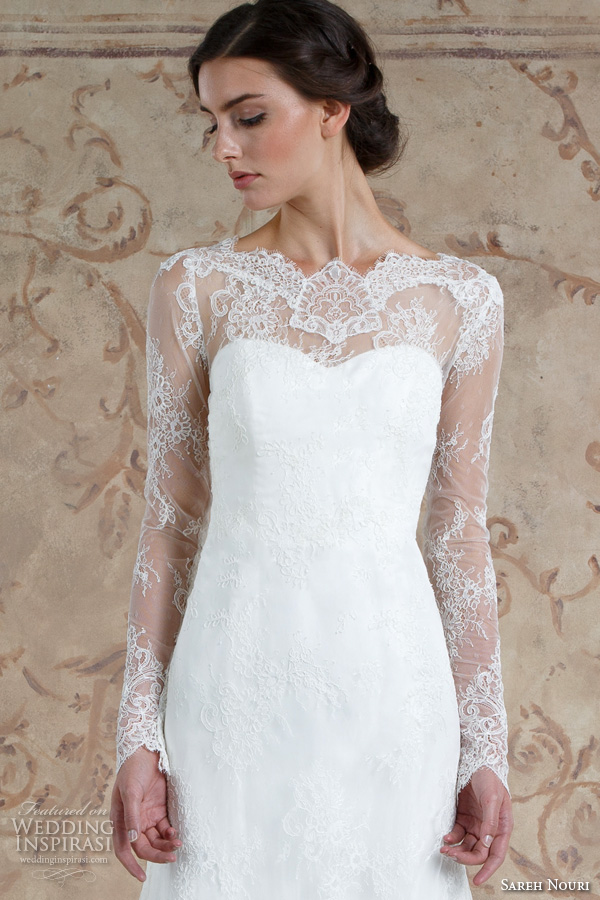 sareh nouri fall 2016 bridal elegant fit to flare trumpet wedding dress long sheer lace sleeves boat neckline style miriam sareh nouri fall 2016 bridal elegant fit to flare trumpet wedding dress long sheer lace sleeves boat neckline style miriam