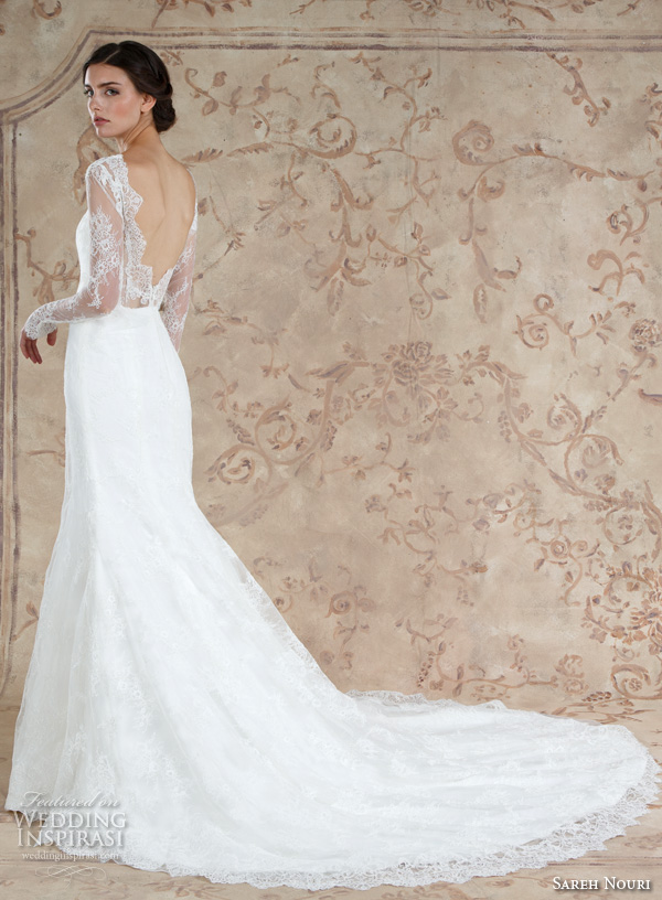 sareh nouri fall 2016 bridal elegant fit to flare trumpet wedding dress long sheer lace sleeves boat neckline with chapel train style miriam sareh nouri fall 2016 bridal elegant fit to flare trumpet wedding dress long sheer lace sleeves boat neckline with chapel train style miriam