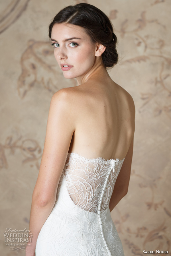 sareh nouri fall 2016 bridal romantic strapless sweetheart neckline mermaid wedding dress style kamelia back view closeup sareh nouri fall 2016 bridal romantic strapless sweetheart neckline mermaid wedding dress style kamelia back view closeup