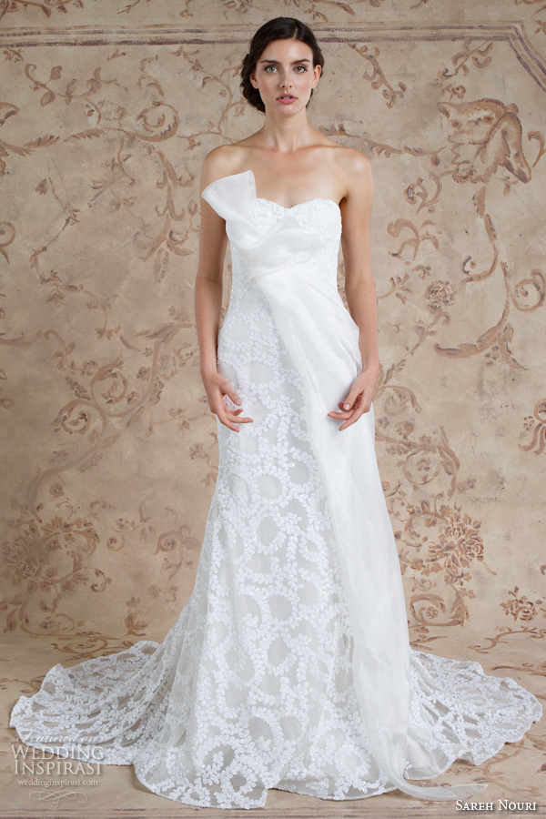sareh nouri fall 2016 bridal strapless sweetheart neckline sheath wedding dress with court train style zarin sareh nouri fall 2016 bridal strapless sweetheart neckline sheath wedding dress with court train style zarin