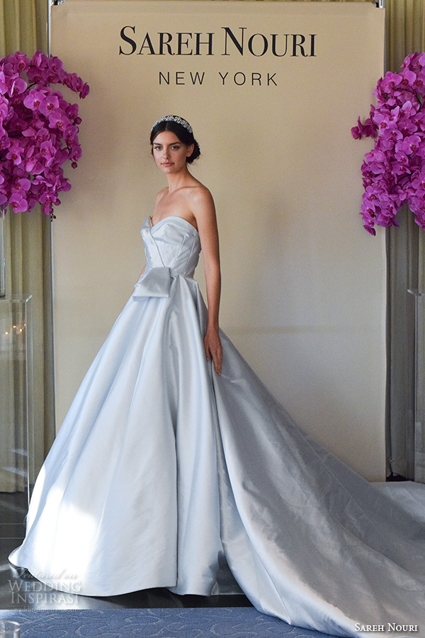 sareh nouri new york bridal fashion week 2015 beautiful blue satin a  line ball gown wedding dress strapless