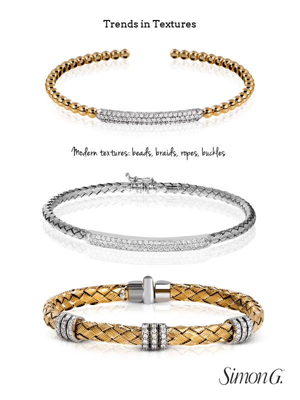 simon g jewelry trends for 2015 modern textures bracelet braid rope bead buckle woven gold