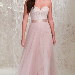 watters new york bridal fashion week 2015 romantic pretty blush color modified a  line wedding dress strapless sweethart neckline embroidered bodice