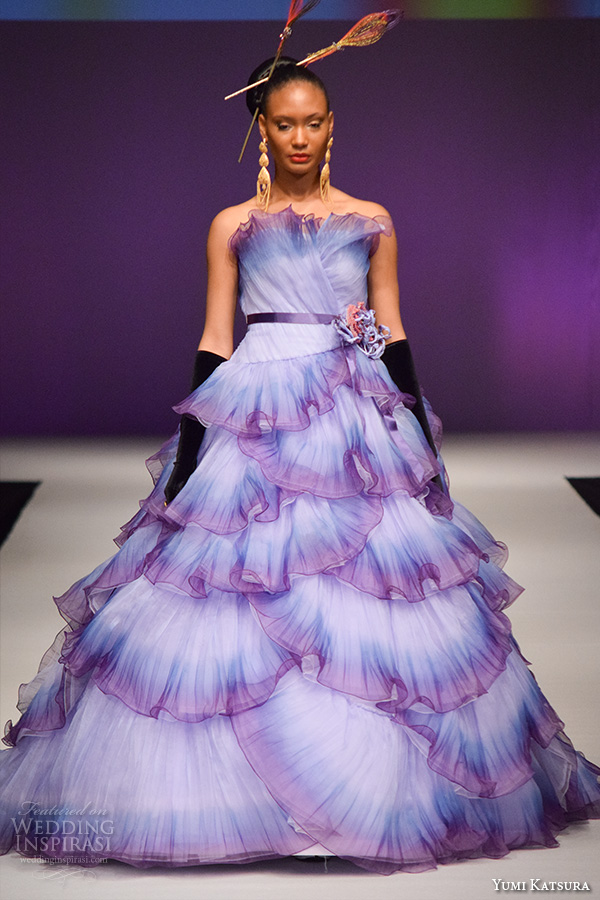 yumi katsura new york bridal week fall 2016 beautiful purple colored a  line ball gown wedding dress strapless