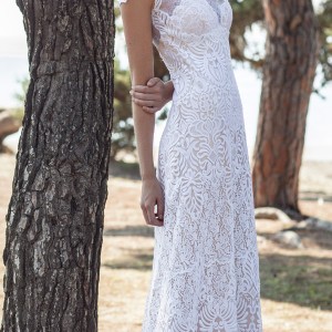 christos costarellos bridal spring 2016 cap sleeve bohemian chic wedding dress multi lace high neck