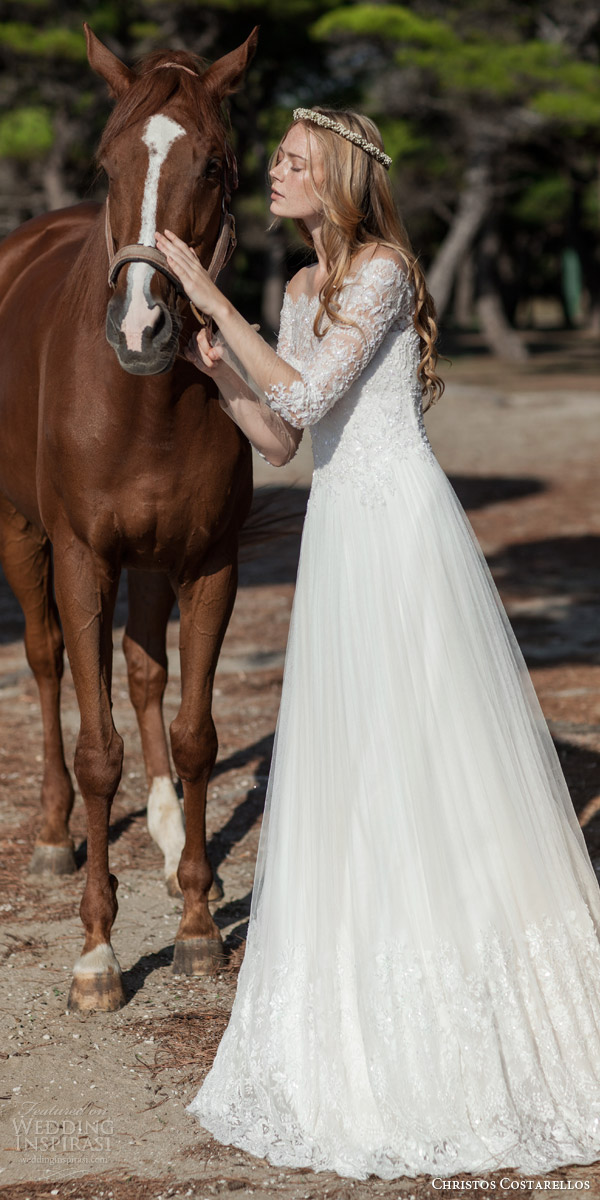 christos costarellos bridal spring 2016 gorgeous off the shoulder wedding dress long sleeves bead embellished bodice a line skirt