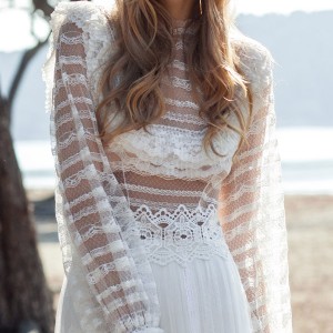 christos costarellos bridal spring 2016 romantic bohemiad lace wedding dress long sleeves sheer bodice