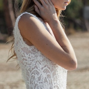 christos costarellos bridal spring 2016 romantic bohemian chic wedding dress sleevess ball gown bodice close up side