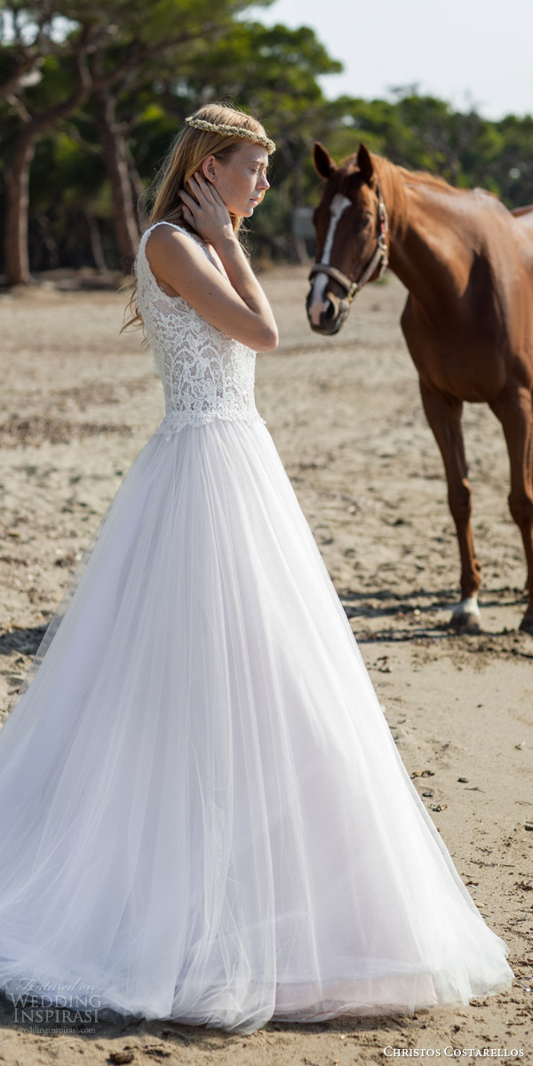christos costarellos bridal spring 2016 romantic bohemian chic wedding dress sleevess ball gown horse beach