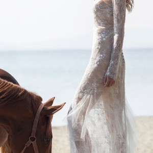 christos costarellos bridal spring 2016 romantic bohemian lace wedding dress sheer skirt