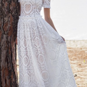 christos costarellos bridal spring 2016 romantic bohemian lace wedding dress short sleeves
