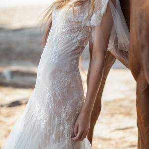 christos costarellos bridal spring 2016 romantic bohemian wedding dress pretty illusion flutter sleeves