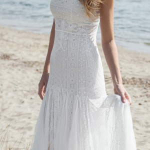 christos costarellos bridal spring 2016 sleeveless bohemian lace wedding dress illusion neckline destination