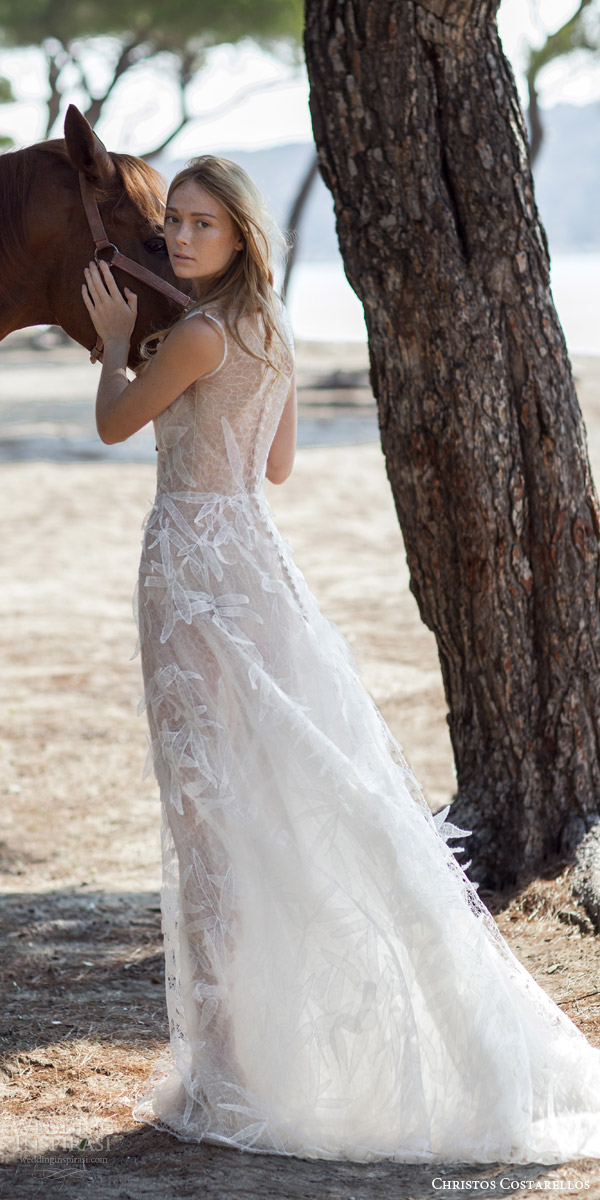 christos costarellos bridal spring 2016 sleeveless gossamer wedding dress hand place appliques