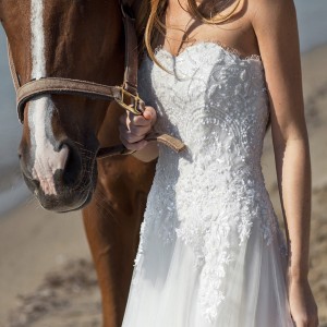 christos costarellos bridal spring 2016 strapless scalloped eyelash lace wedding dress