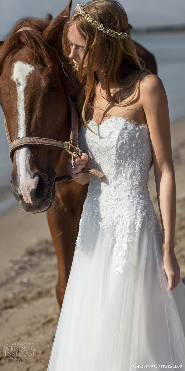 christos costarellos bridal spring 2016 strapless scalloped eyelash lace wedding dress