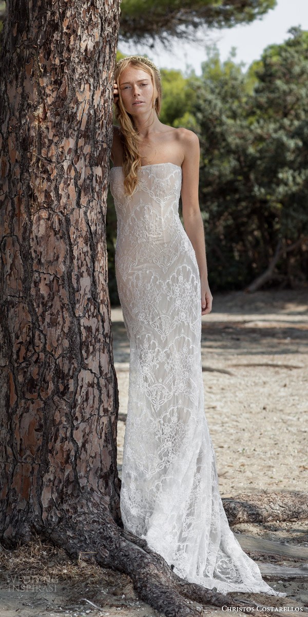 christos costarellos bridal spring 2016 strapless wedding dress lace beading