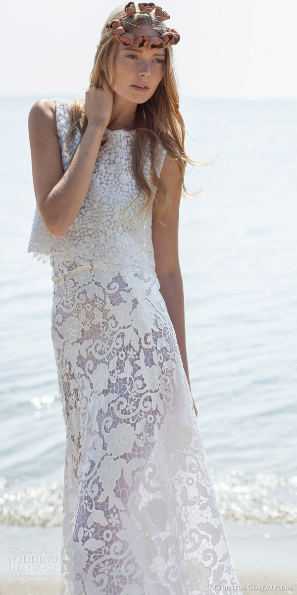 christos costarellos bridal spring 2016 two piece wedding dress beautiful sleeveless crop top