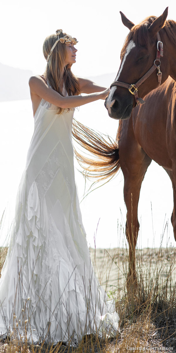 christos costarellos wedding dress 2016 bridal pretty bohemian gown sleeveless beach weddings horse