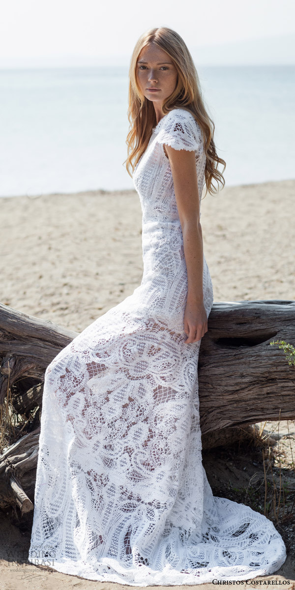 costarellos bridal spring summer 2016 pretty cap sleeve lace wedding dress romantic bohemian weddings collection