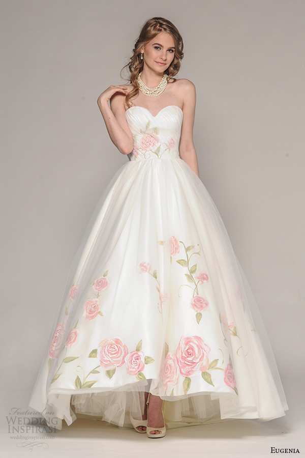 eugenia couture fall 2016 bridal strapless sweetheart neckline pretty hand painted floral accent wedding ball gown dress style rosalia