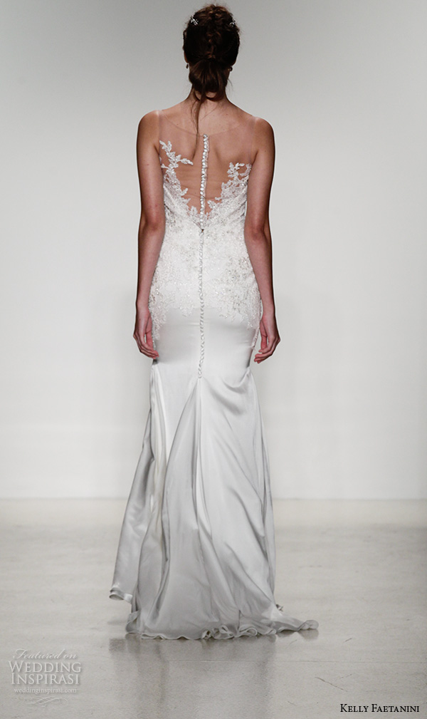 kelly faetanini fall 2016 bridal new york runway sleeveless sweetheart neckine illusion strap lace beaded applique sheath wedding dress style tash   