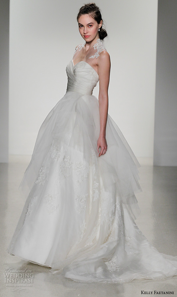 kelly faetanini fall 2016 bridal new york runway sleeveless sweetheart wrap bodice organza pleated wedding ball gown dress style jadis side