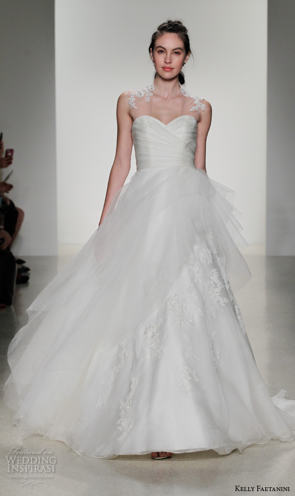 kelly faetanini fall 2016 bridal new york runway sleeveless sweetheart wrap bodice organza pleated wedding ball gown dress style jadis