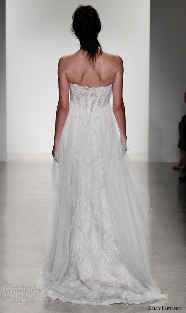kelly faetanini fall 2016 bridal new york runway strapless lace straight across neckline beaded lace pleated tulle overlay a  line wedding dress style alberta  