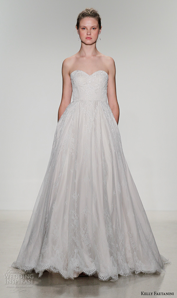 kelly faetanini fall 2016 bridal new york runway strapless sweetheart neckline beaded crystal applique a  line ball gown wedding dress style jewel