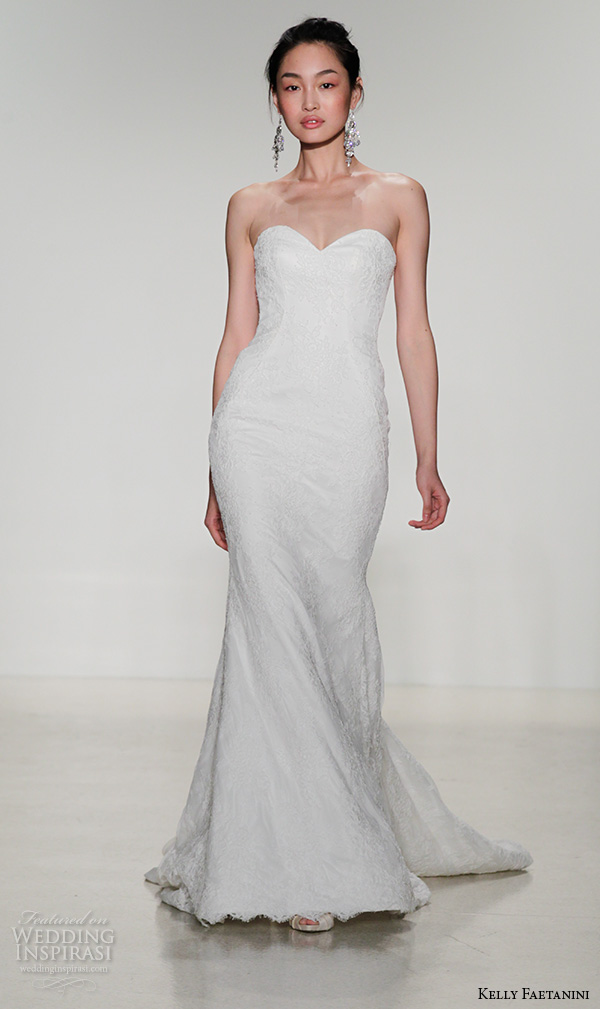 kelly faetanini fall 2016 bridal new york runway strapless sweetheart neckline fit to flare mermaid wedding dress lace embroidered style ginger