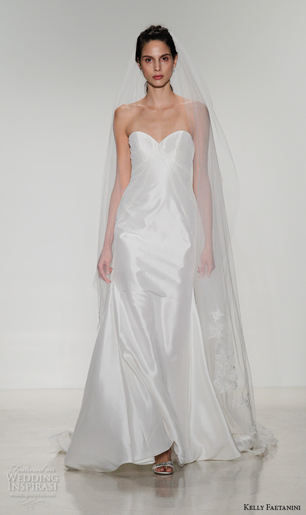 kelly faetanini fall 2016 bridal new york runway strapless sweetheart neckline shimmering silk fit to flare wedding dress style ivy